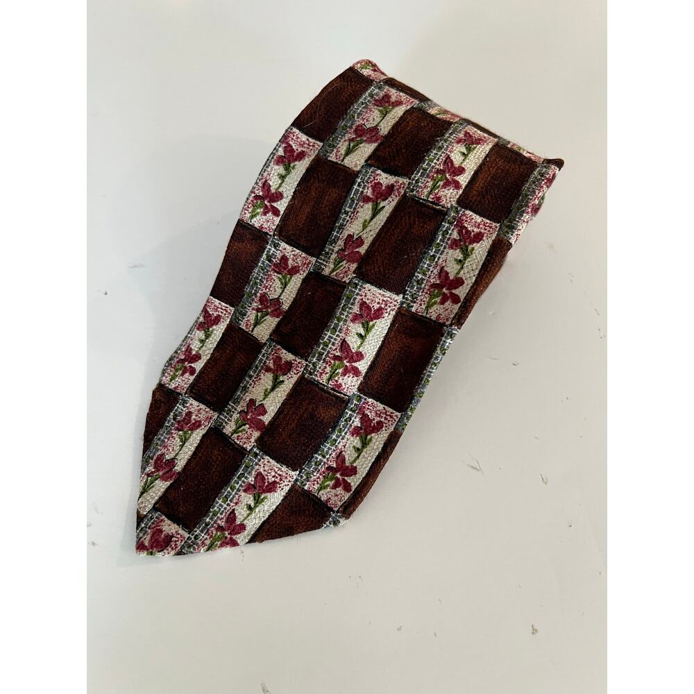 Colors by Alexander Julian 100% Silk Neck Tie Wearable Art Brown Pink Floral JL
